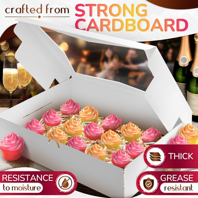 VIKROM 10Pcs Half-Sheet Cake Boxes 19x14x4" - White Bakery Boxes with Window, Pastry and Dessert Box Set for Valentines Day Gifts & Presentation, Glossy Flip Top Boxes for Cakes, Cupcakes, Cookies & Donuts - Image 3